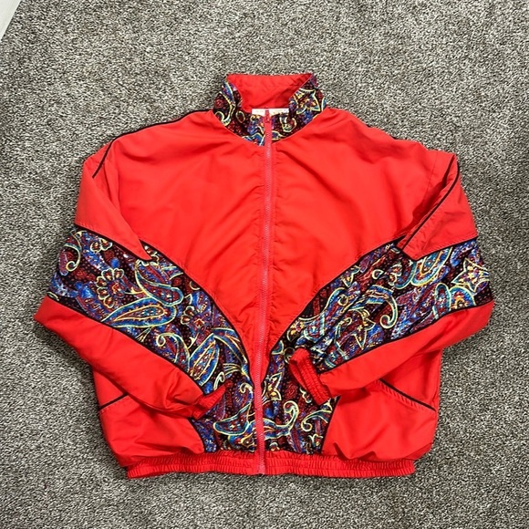 solare sporta Jackets & Blazers - Vintage 80s Solare Sporta red paisley track jacket windbreaker size Large
